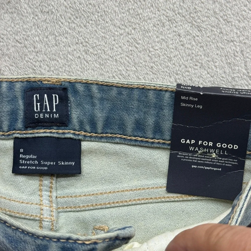 Gap Super Skinny Jeans Girls 8 Light Blue Stretch Mid Rise Washwell Basic School